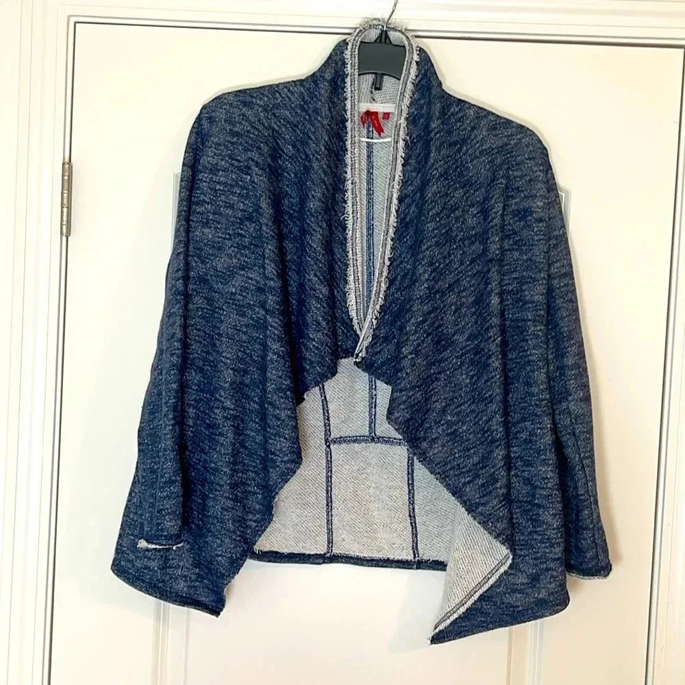 Red Camel Open Front Navy Blue Long Sleeve Mid-Length Cardigan - Size M